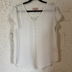 Philosophy Republic Clothing Polka Dot Blouse Large White Black Flutter Sleeve